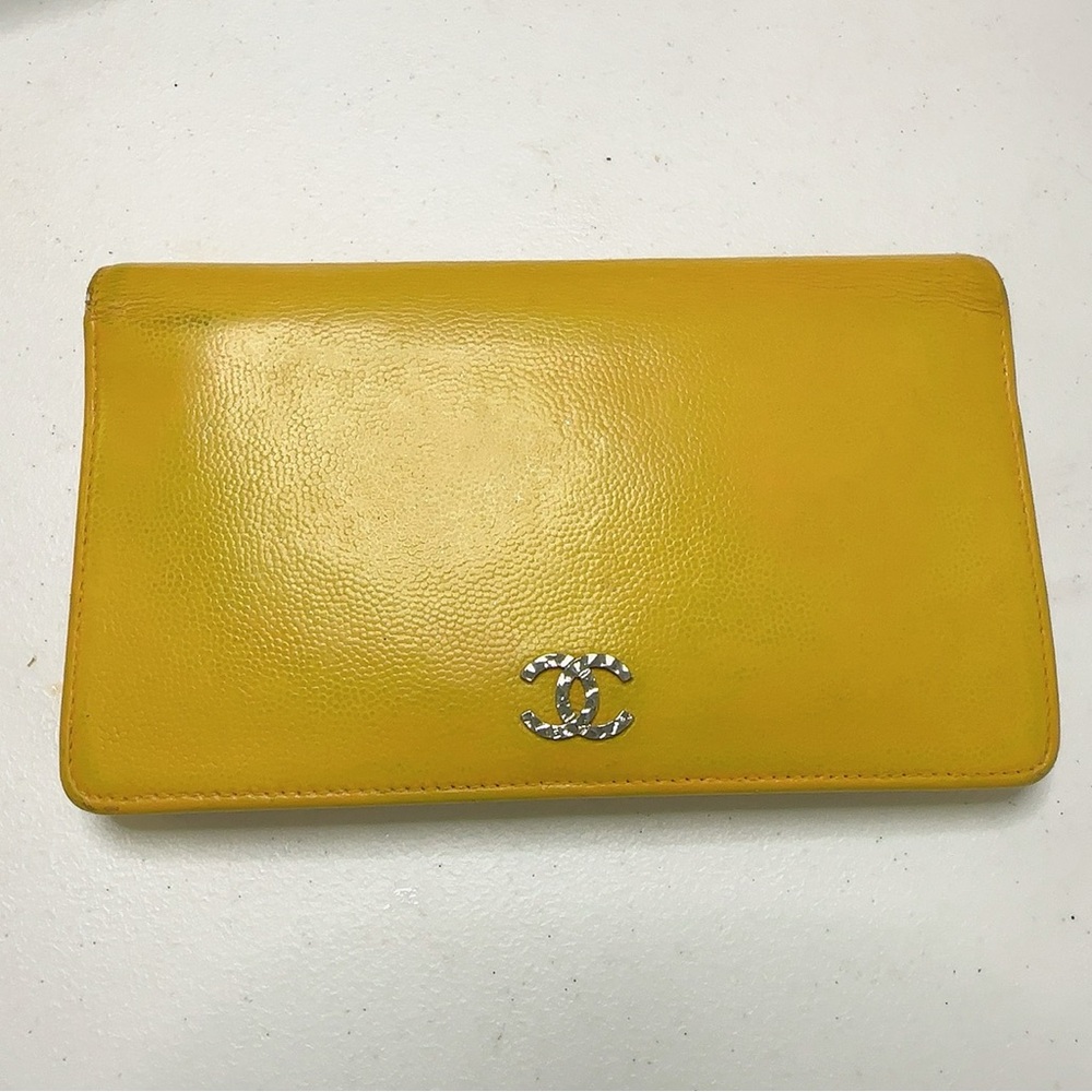 CHANEL Mustard Yellow Leather Wristlet